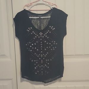 Lacy, black short-sleeve top